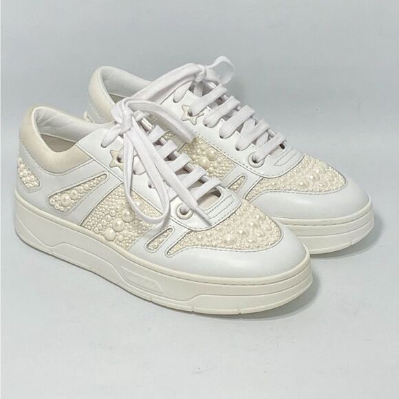 Jimmy Choo Hawaii Leather Low-Top Sneakers size 35 - Picture 1 of 14